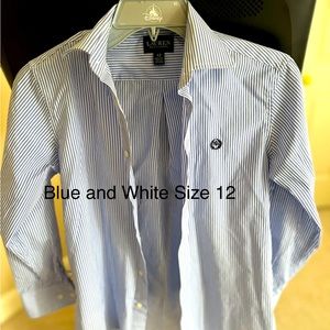 Lauren Boys size 12 blue and white striped shirt